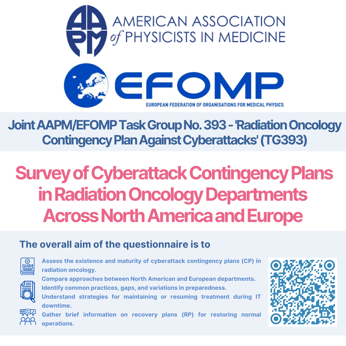 Survey | Joint AAPM/EFOMP Working Group “Radiation Oncology Contingency Plan Against Cyberattacks' (TG393)”